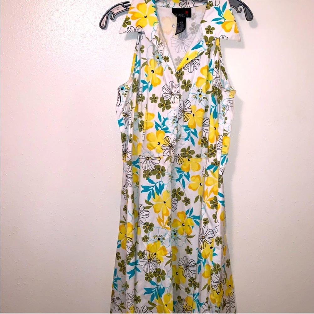Scarlett 9/10 Floral Print Sleeveless Midi Cotton Spandex Dress.